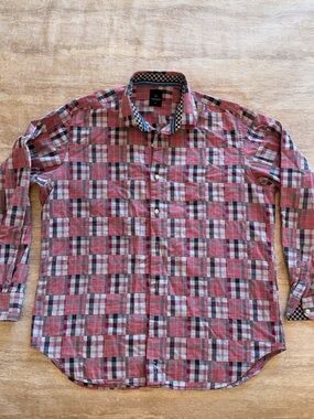 Tailorbyrd Collection Men's Red Plaid Long-Sleeve Button-Up Shirt, Size XL